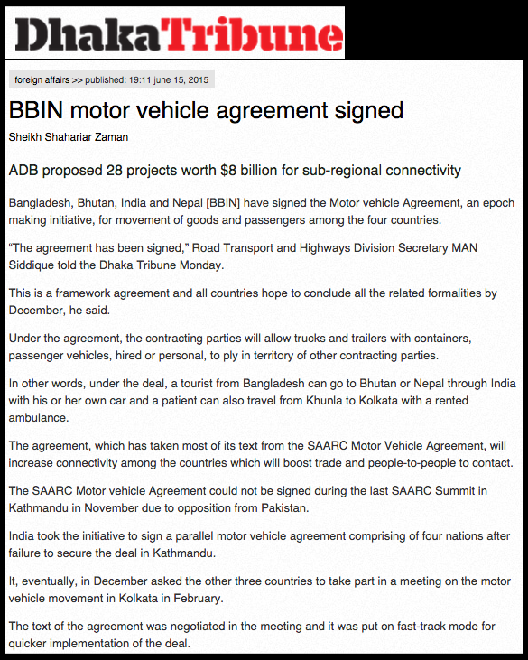 BBIN motor vehicle agreement signed   Dhaka Tribune